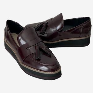 Zara Woman Platform Tassel Loafers Patent Burgundy